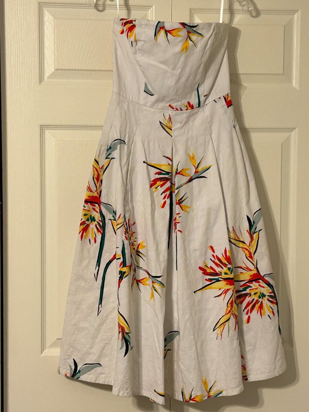 EVA MENDES Del Mar Sz S White Bird of Paradise Strapless Midi Dress Pockets